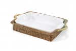 Rectangular Casserole Basket with Stoneware Roaster, Large 3QT